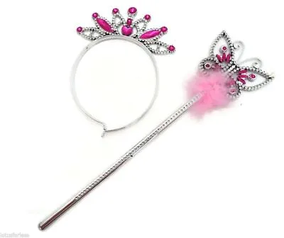 Butterfly Princess Fairy Wand And Tiara Girls Wand Ribbons Fancy Dress Plastic • £3.83
