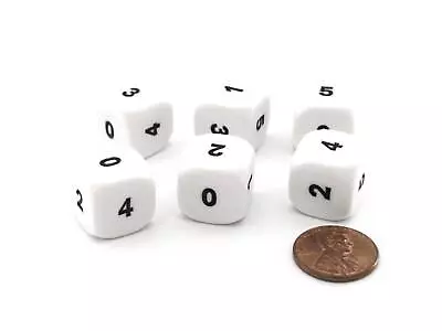 Pack Of 6 Opaque Math Number (0-5) 16mm Dice - White With Black Small Numbers • $5.49