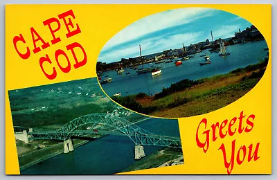 Cape Cod Massachussetts Greetings Bridge Boats Multi View Vintage Postcard • $4.95