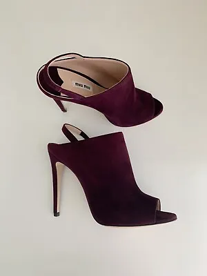 NEW MIU MIU Plum Suede Slingback Sandals In Size 38 • $295