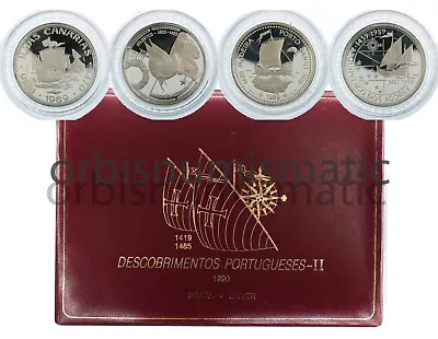 1989 PORTUGAL 4x 100 ESCUDOS SILVER PROOF SET ATLANTIC CONQUEST II SERIE RARE • $115