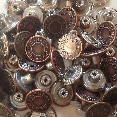 Jean Buttons Metal Bronze 17mm (approx) No Sew Hammer On Denim  X 1 0 • £2