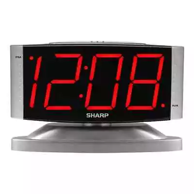 Sharp LED Digital Alarm Clock Swivel Base Silver Case Red Display SPC033D • $13.97