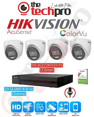 Hikvision 3K ColorVu CCTV System KIT Camera DVR HDD DS-2CE72KF0T-FS Built-In Mic • £179