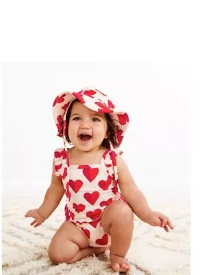 Hanna Andersson 80cm 18-24 Mos. Heart Red Toddler Ruffle Swimsuit • $2