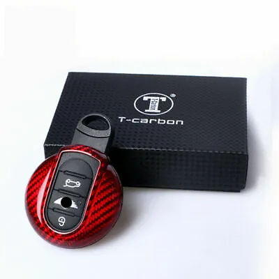 Red Carbon Fibre Key Fob Case Chain Holder Cover Mini Cooper ONE/S CLUBMAN F60 • $53.09