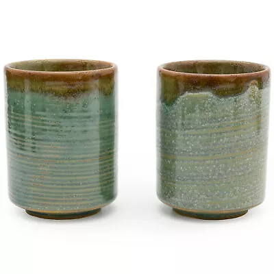 Japanese Ceramic Tea & Coffee Cup Pair - Green & Orange Glaze • £22.95