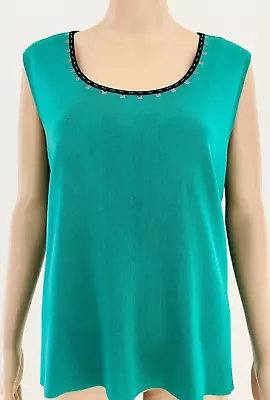 Ming Wang Sleeveless Green Shell With Black Neckline  Size: 1X • $39.99