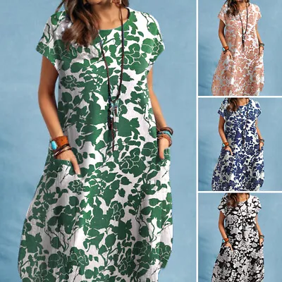 $22.94 • Buy ZANZEA Womens Bohemian Short Sleeve Sundress Oversized Floral Party Mini Dress