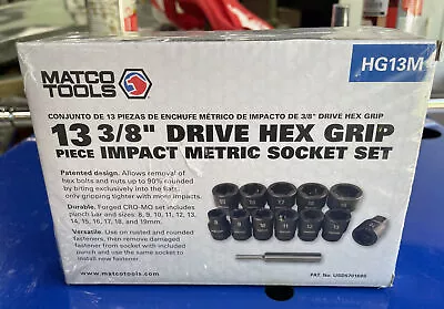 Matco Tools 13pc 3/8” Drive Hex Grip Metric Impact Socket Set HG13M NEW • $134.97