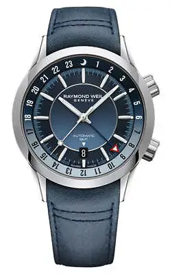 Raymond Weil Freelancer GMT Automatic Blue Leather Mens Watch 2761-STC-50001 • $1899