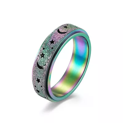 Rotatable Moon Star Sun Stainless Steel Rings Boho Jewelry For Women Size 9 • $0.01