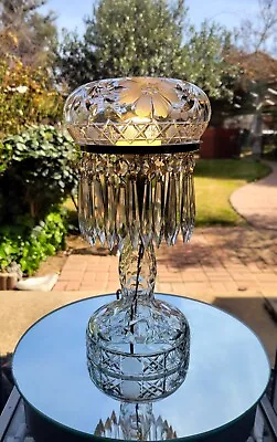 ABP CUT GLASS MUSHROOM LAMP Floral And Geometric  *30 CRYSTAL SPEARS* C.1910 • $550