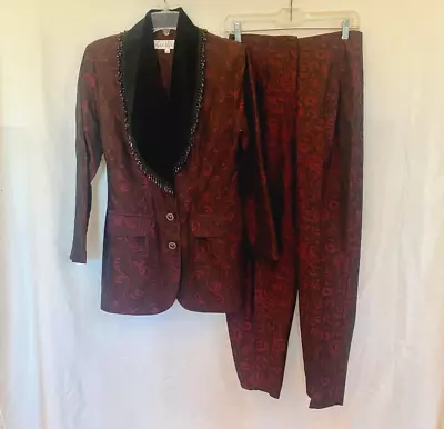 Vintage Sue Wong Brocade Velvet Collar Beaded Pant Suit Size M & L Pant • $188