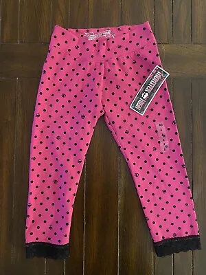 Monster High Girls Crop Capri Leggings Pink Black Dots Skulls Lace NWT Size 8 • $10