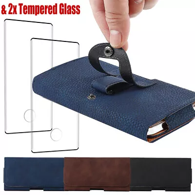 For Samsung Galaxy Note10+ 5G Leather Belt Clip Loop Case Cover & Tempered Glass • $13.99