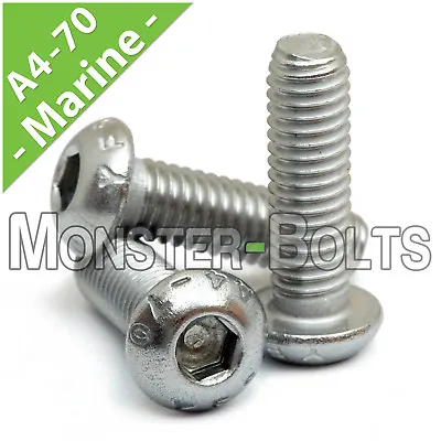 M4 Stainless Steel Button Head Socket Cap Screws A4 / 316 Marine Coarse 0.70 • $5.06