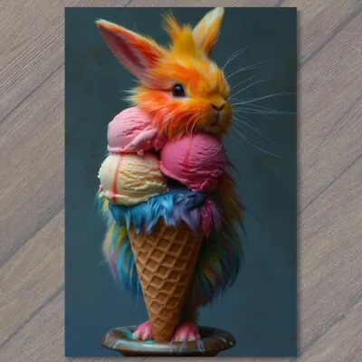 POSTCARD Bunny Rabbit Delighting In Ice Cream Cone Bliss Cute Fun Scoop Unusual • $6
