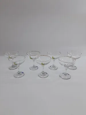 Vintage Babycham Glasses Set Of 7 Blue Scarf Fawn Deer  Gold Rim 1950s • £34.19