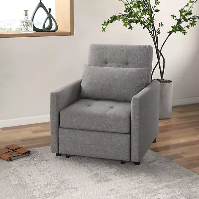 Modern Single Chair Bed With Adjustable Backrest And Wheels For Living Room Grey • £209.99