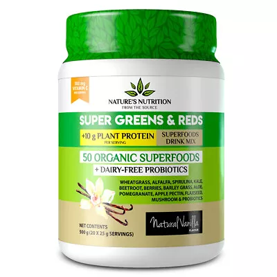 Nature's Nutrition Organic SuperGreens Vanilla 500g Vegan Ingredients Probiotics • £24.99