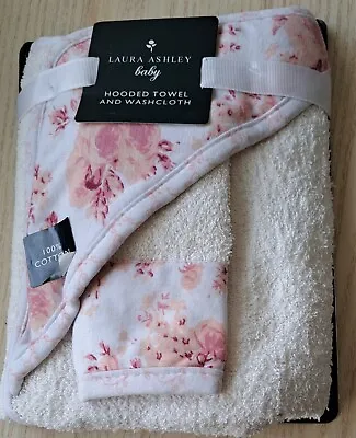 BNIP Laura Ashley Baby  100% Cotton Hooded Towel & Washcloth Set • £9.99