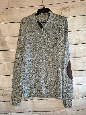 Chaps Mens Sweater  Brown Henley With Elbow Patches  Cotton Pullover Large • $22