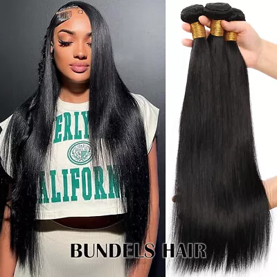 Straight Silky Bundles Indian Virgin Human Hair Extensions Weave Weft 8 -30  #1B • $90.39