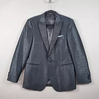 Egara Royal Black Paisley Peak Lapel Tuxedo Dinner Prom Blazer Jacket 40R 1 Btn • $59.97