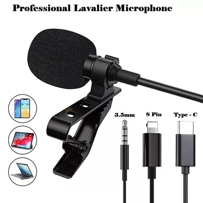 Lavalier Lapel Microphone Mini Stereo Clip On Mic Condenser For IPhone X Samsung • £5.49