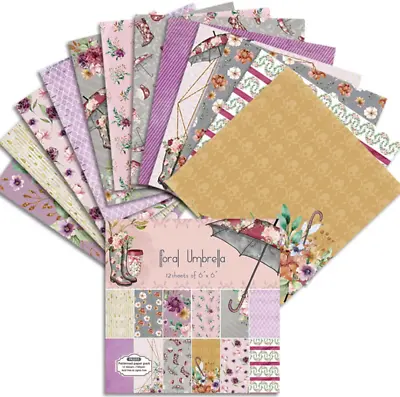 R37 - 12 Sheets : Floral Umbrella Themed Paper Pad For Journals / Arts & Crafts • £4.50