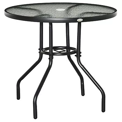 Outsunny Outdoor Round Dining Table Tempered Glass Top W/ Parasol Hole 80cm • £40.99