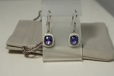 £418.08 • Buy David Yurman 925 Silver Amethyst Diamond Halo Noblesse Wire Drop Earrings