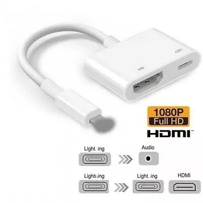 IOS To HDMI HDTV Video Adapter 8 PIN Digital Cable For Apple IPad IPhone X 6 7 8 • £7.99