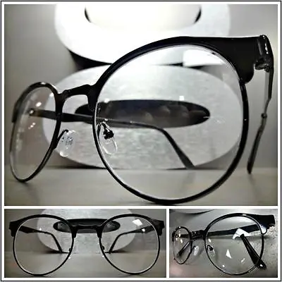 Men's CLASSIC VINTAGE RETRO Style Clear Lens EYE GLASSES Round Black Metal Frame • $13.99