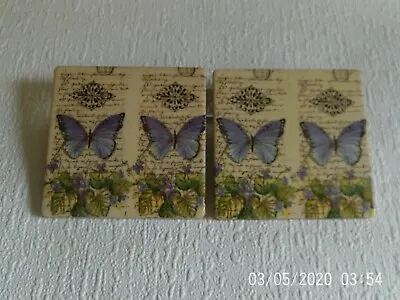 £7.45 • Buy Set Of 2  Handcrafted Tile Coasters ~  Butterfly