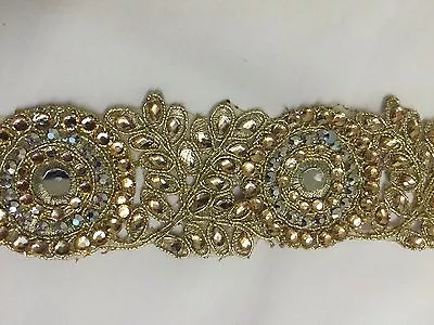 Indian Ethnic Gold Thread Circles/flowers/mirrors/crystals Lace/trim -1 Mtr • £5.90