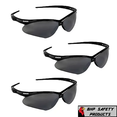 3 Pair Nemesis Safety Glasses Sunglasses Black Smoke Mirror Lens Gray 25688 • $16.50