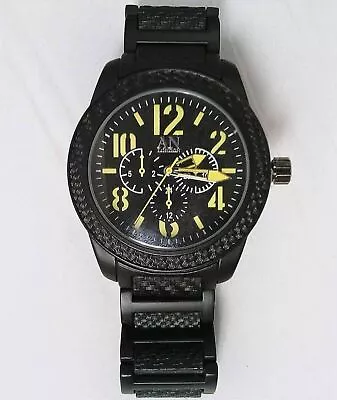 NEW AN London 2005 Mens Yellow Accent Black Textured Dial & Metal Bracelet Watch • $27.50