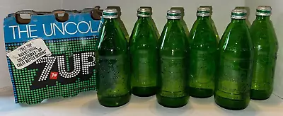 6 Vintage 1976 Bicentennial 7UP The Uncola 16 Oz Green Glass Bottle W/ Cardboard • $28