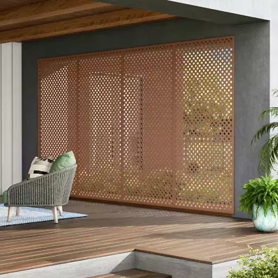  4x8 Ft Outdoor Privacy Screen Vinyl Lattice Panel Redwood Diamond Framed Resist • $55.32