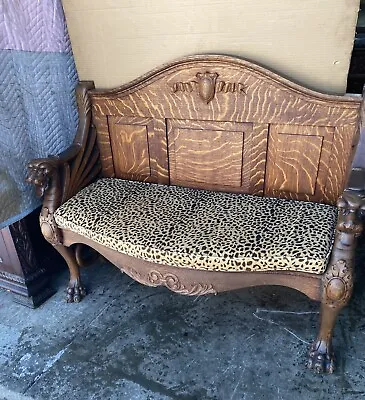 Victorian Carved Oak Winged Griffin Bench • $2895