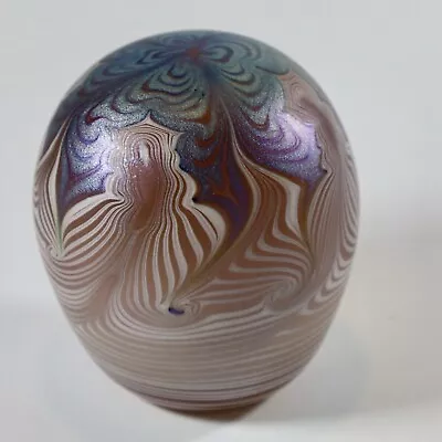 Paperweight Signed Vandermark Pulled Feather Iridescent Blue Green Cream 1978 • $124.97