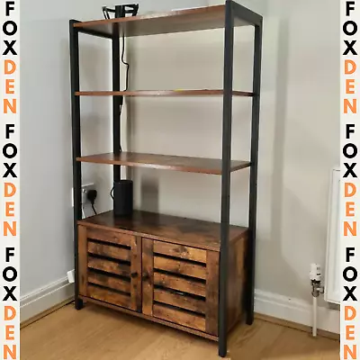 Vintage Industrial Bookcase Cupboard Rustic Tall Cabinet Storage Shelving Unit • £58.97