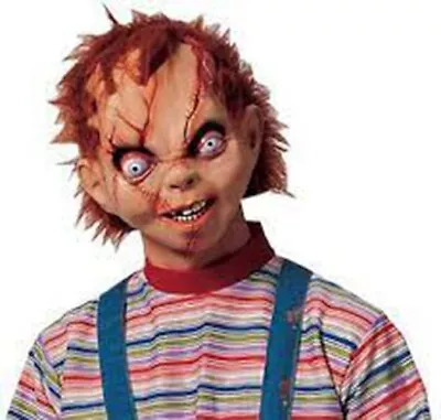 Adult Scarred Chucky Latex Mask With Hair Halloween Horror Doll Fancy Dress • £11.99