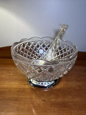 VINTAGE Salad Bowl Leonard Silver Mfg. Crystal Salad Bowl Germany W Utensils NEW • $25