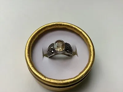 Vintage Sterling Silver Ring Citrine And Marcasite Size 5 1/2 Weighs 6 Grams • $19.99