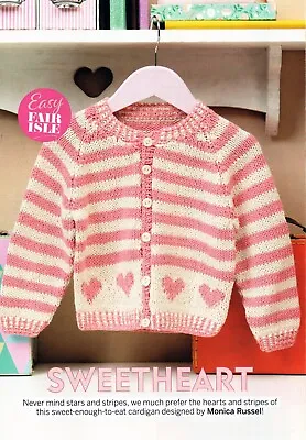 ~ Pull-Out Baby Knitting Pattern For Adorable Stripe & Heart Motif Cardigan ~ • £1.85