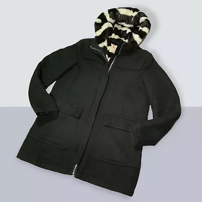 Zara Trafaluc Outwear Faux Zebra Lined Hooded Winter Coat - Black - Medium • £24.99