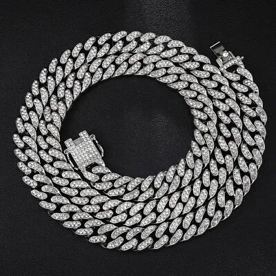 Iced Cuban Link Chain Necklace Rhinestone Hip Hop Thick Bling Drip Men Women • £9.99